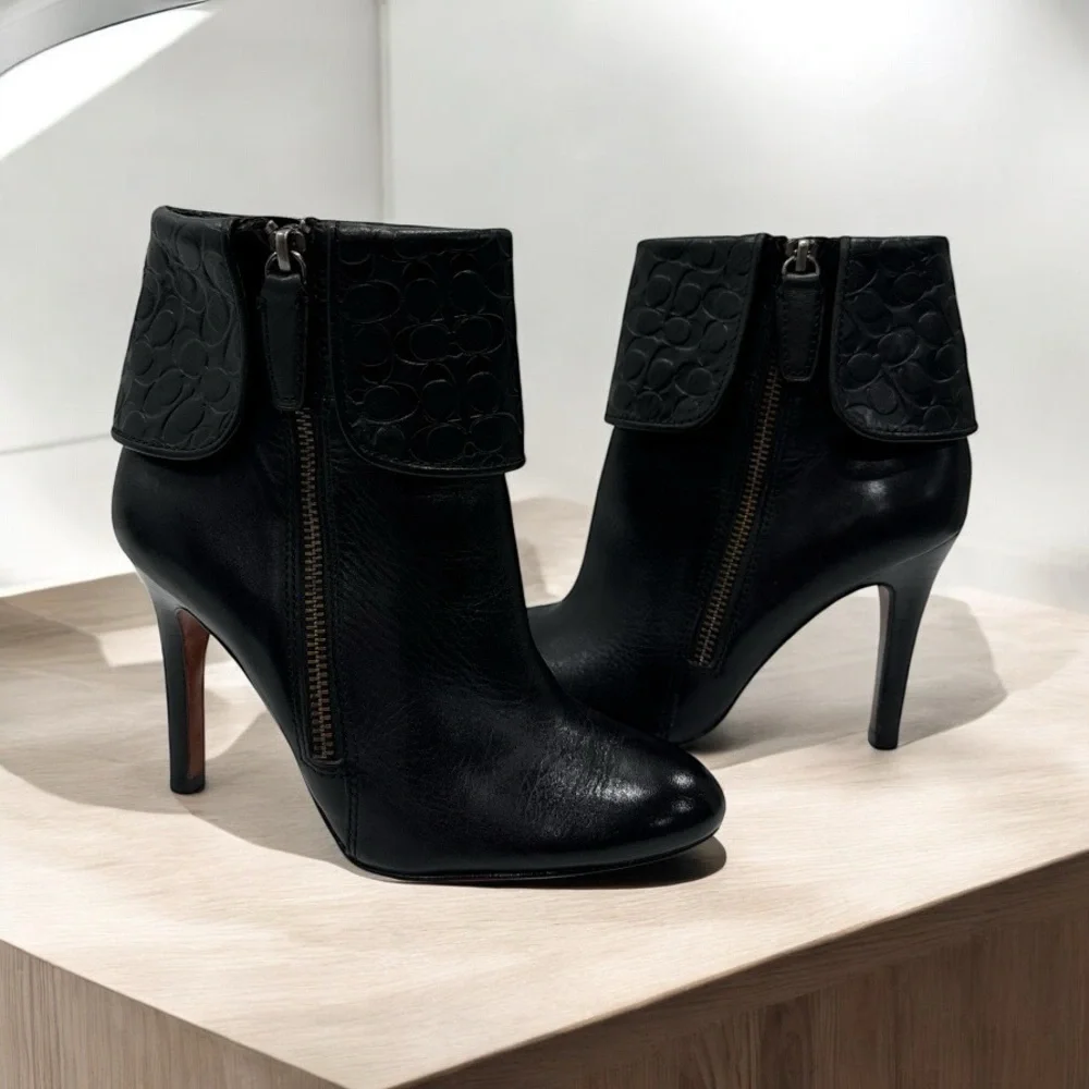 COACH SIGNATURE SHOES BOOTS MACKENNA BLACK LEATHER SIZE 5 B